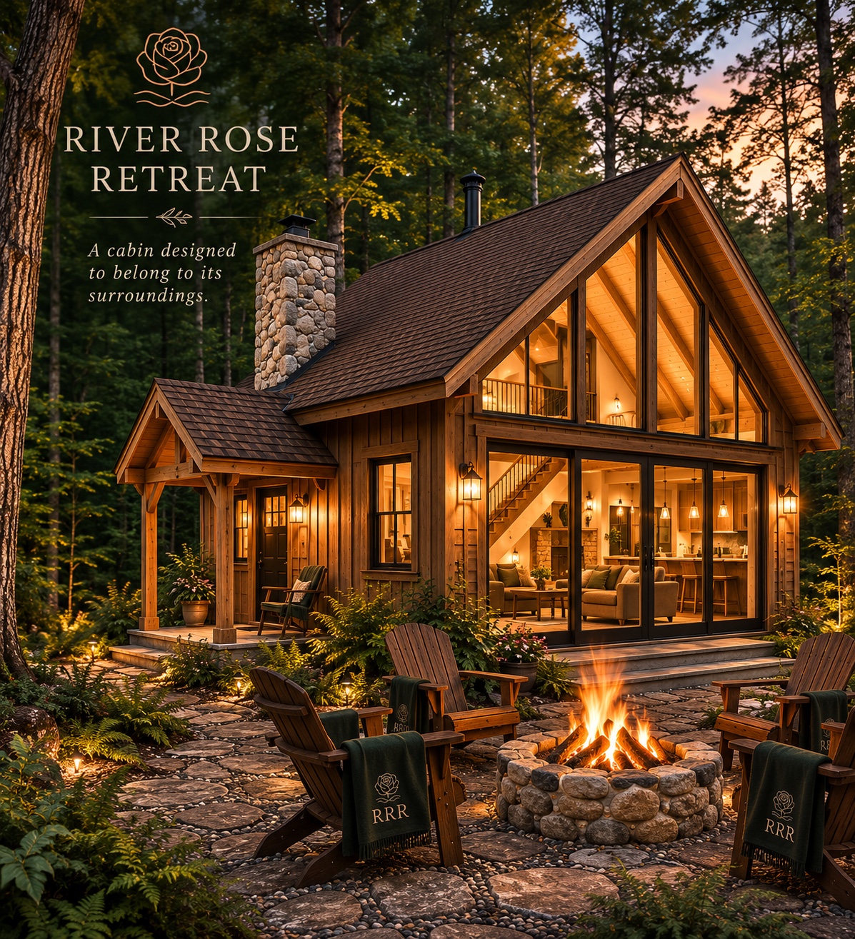 River Rose Retreat cabin surrounded by forest